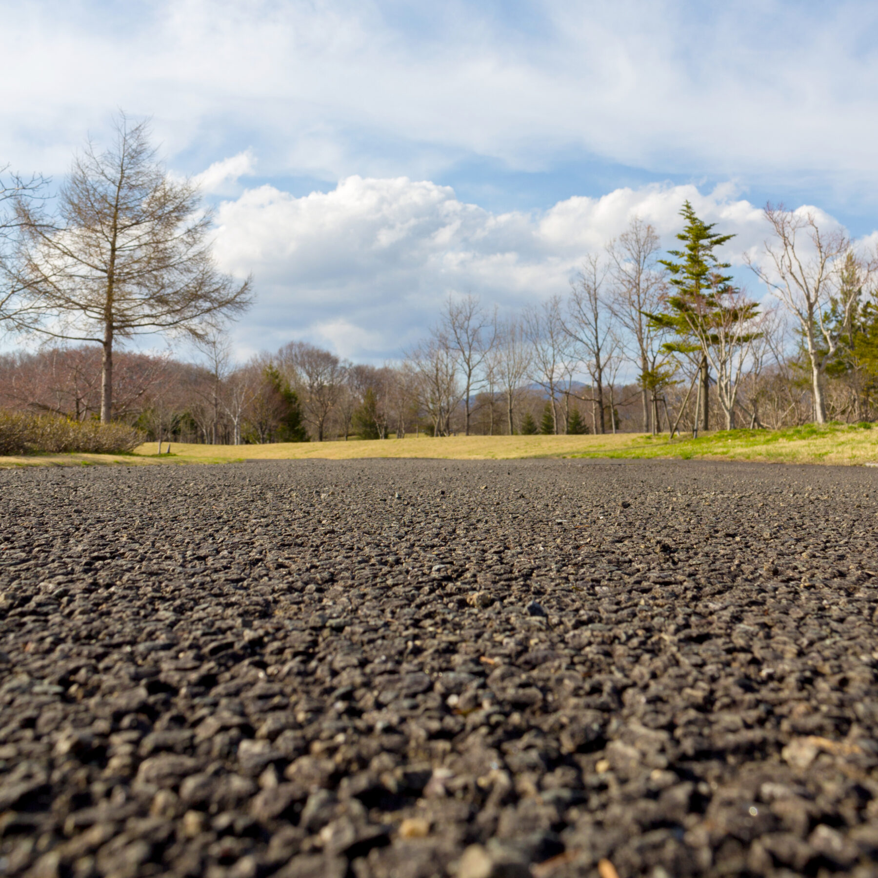 Wide view of an asphalt street and surrounding flatland, shown to illustrate pavement surfaces and the context for commercial asphalt recycling and repaving projects.